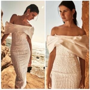 Eliya The Label Tanya Off The Shoulder Sequin Midi Dress White NWT